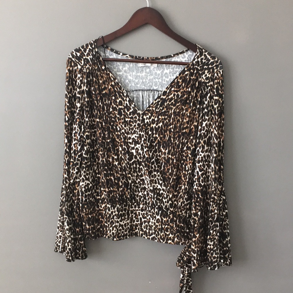 Fever Cheetah Blouse with Split Bell Sleeves